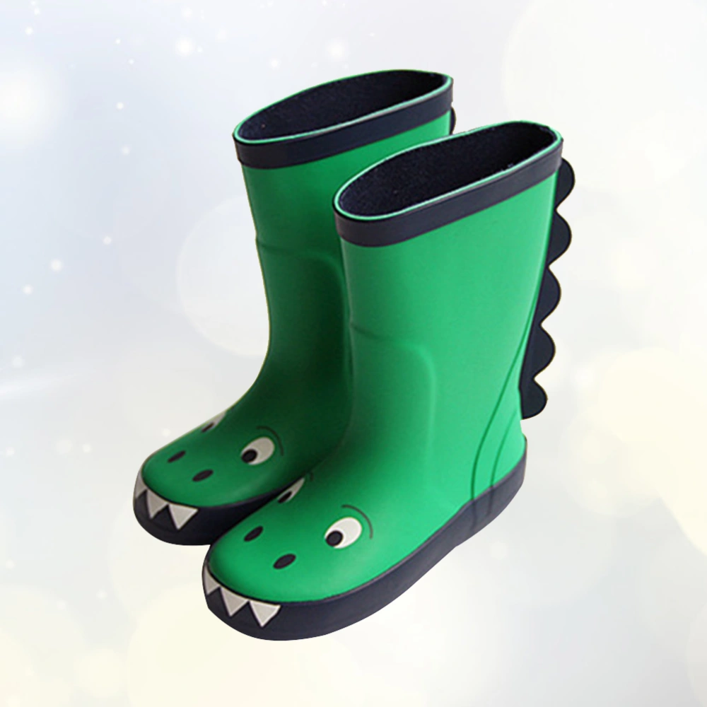 1 Pair Children Cartoon Waterproof Non-slip Rain Boot Dinosaur Pattern Design for Kids (Green Size 24 15.5cm Inner Length)