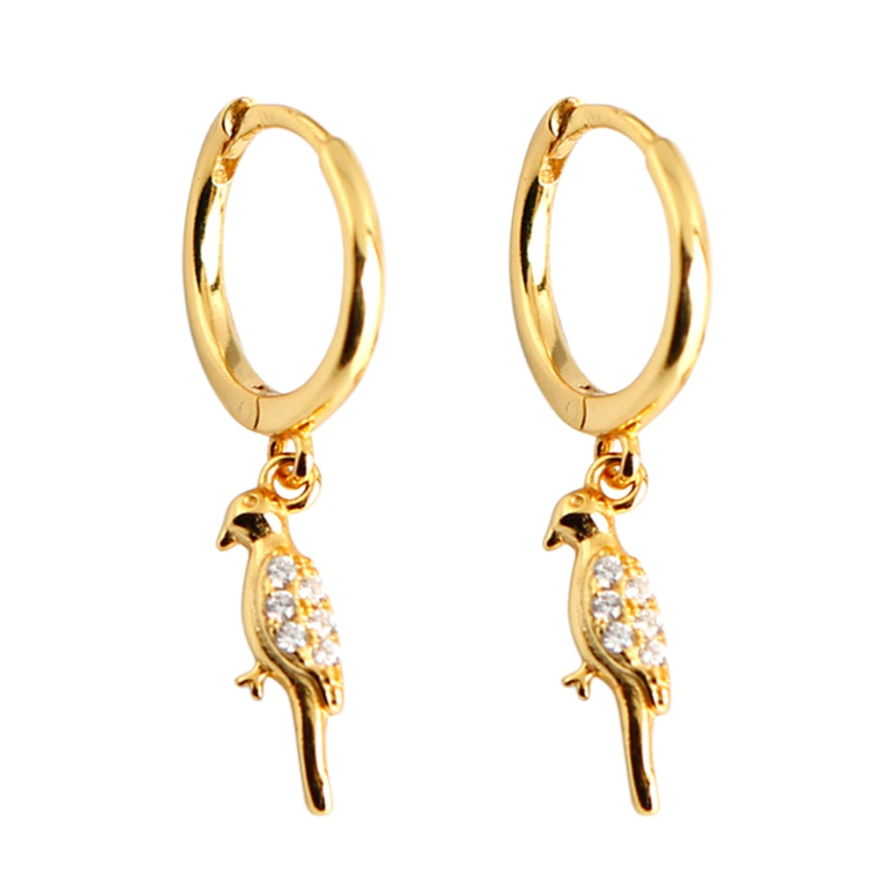 Woodpecker Earring Silver Rhinestone Creative Simple Beautiful Earring for Woman (Golden)