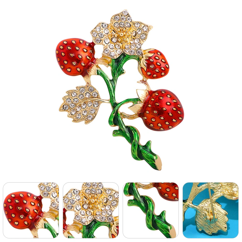 Shiny Rhinestone Brooch Strawberry Corsages Ornament Alloy Flower Badge