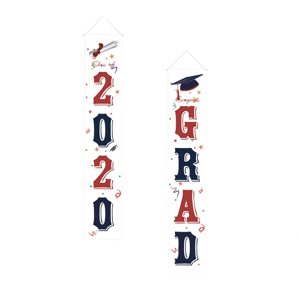 1 Pair 2020 Graduation Season Door Flag Decor Graduation Themed Hanging Door Curtain Graduation Party Printed Couplet Banner Alphabet Printed Door Curtain Decor Graduation Ceremony Door Curtain for Home Mall Party Decor