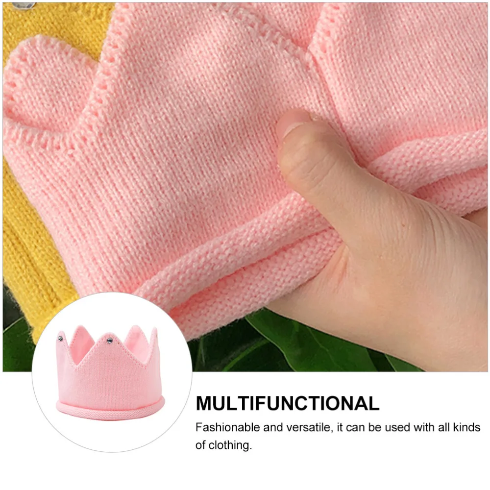 Adorable Baby Winter Warm Hat Crown Shaped Knitted Hat Crown Headband (Pink)