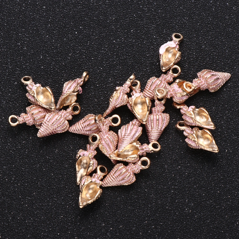 20 Pcs Alloy Hanging Pendant Accessories DIY Hanging Simulation Conch Grain Drip Oil Jewelry Earring Ornaments for Women Ladies (Pink)