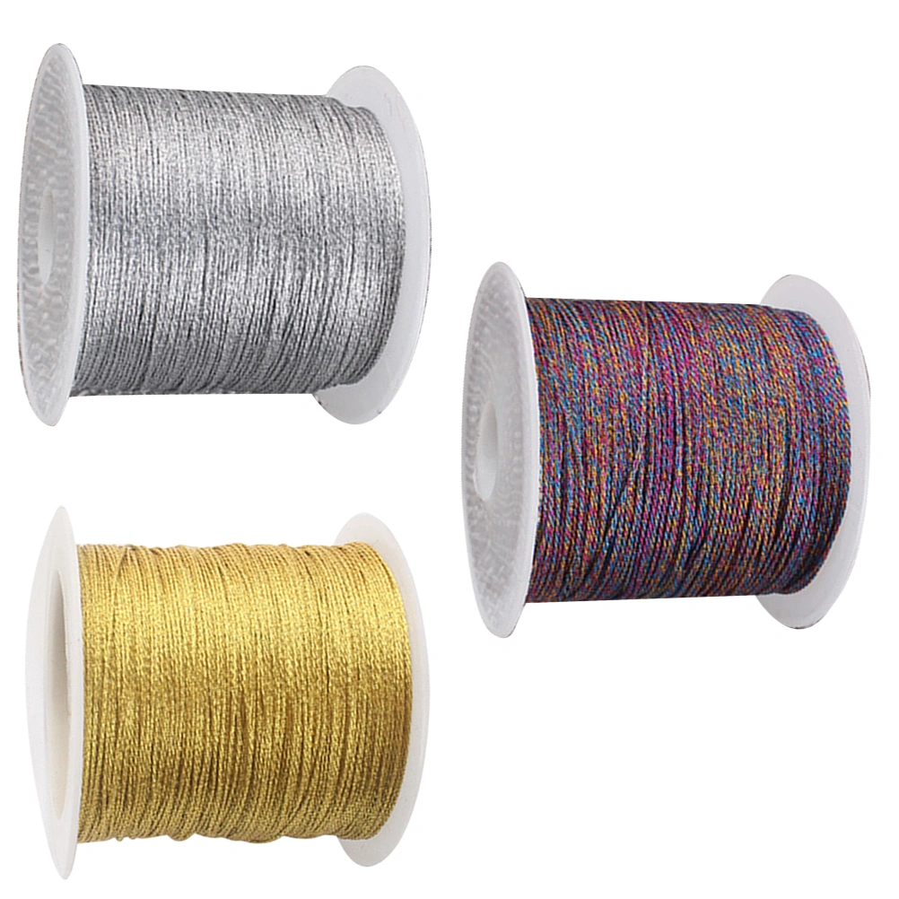 3 Rolls Attractive Braided Rope DIY Tassel Winding Wire Articles Rope Useful Knitting Rope for Art Decoration (Silver, Golden and Multicolor)