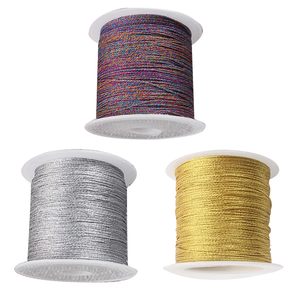 3 Rolls Attractive Braided Rope DIY Tassel Winding Wire Articles Rope Useful Knitting Rope for Art Decoration (Silver, Golden and Multicolor)