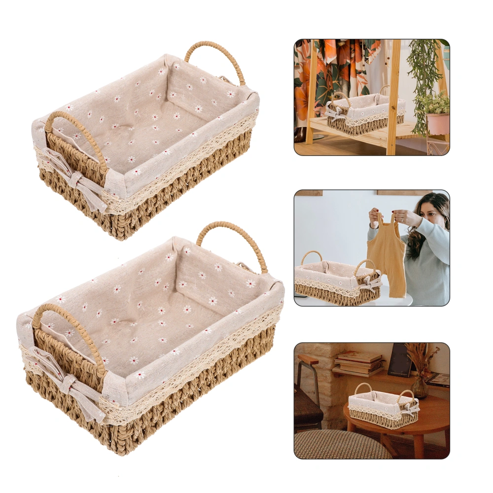 1 Set Woven Desktop Basket Snack Sundries Storage Basket Bathroom Basket Home Supplies