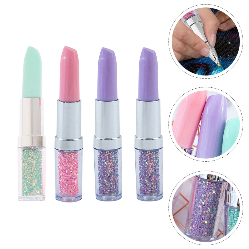 4pcs Lipstick Shape Rhinestone Painting Tool Point Drill Pen Creative Diamond Pens