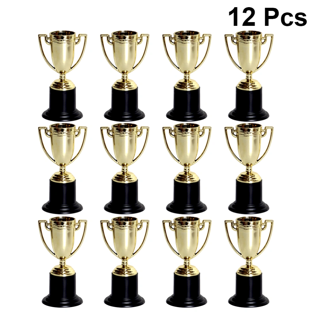 12pcs Mini Award Trophy Plastic Reward Prizes Decorative Props Gift Awards Trophy with Black Base for Party Celebrations Ceremony Appreciation