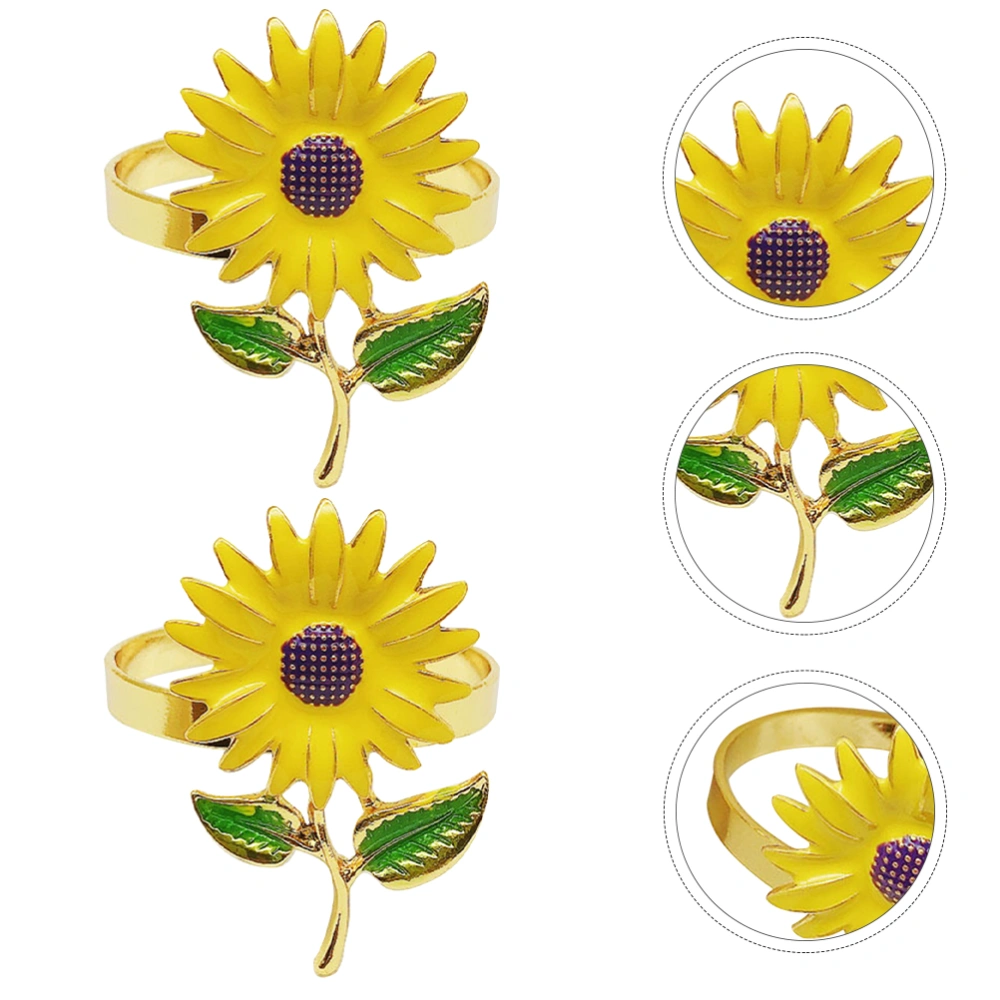 2Pcs Decorative Napkin Rings Sunflower Shaped Napkin Buckles Towel Rings Yellow