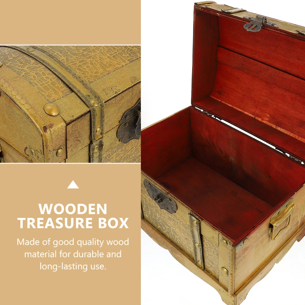 Wooden Pirate Treasure Box Retro Treasure Chest Jewelry Trinket Storage Box with Lock