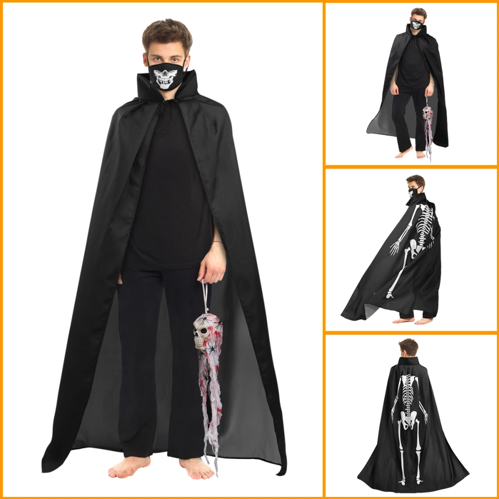 Amosfun Skeleton Cloak with Luminous Mouth Mask Set Ghost Dress Costumes for Christmas Halloween Cosplay Supplies Black