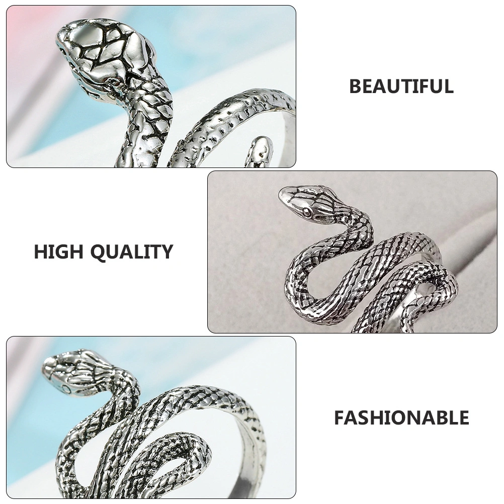4pcs Decorative Rings Punk Style Finger Rings Snake Shaped Ring (Black, Sliver)