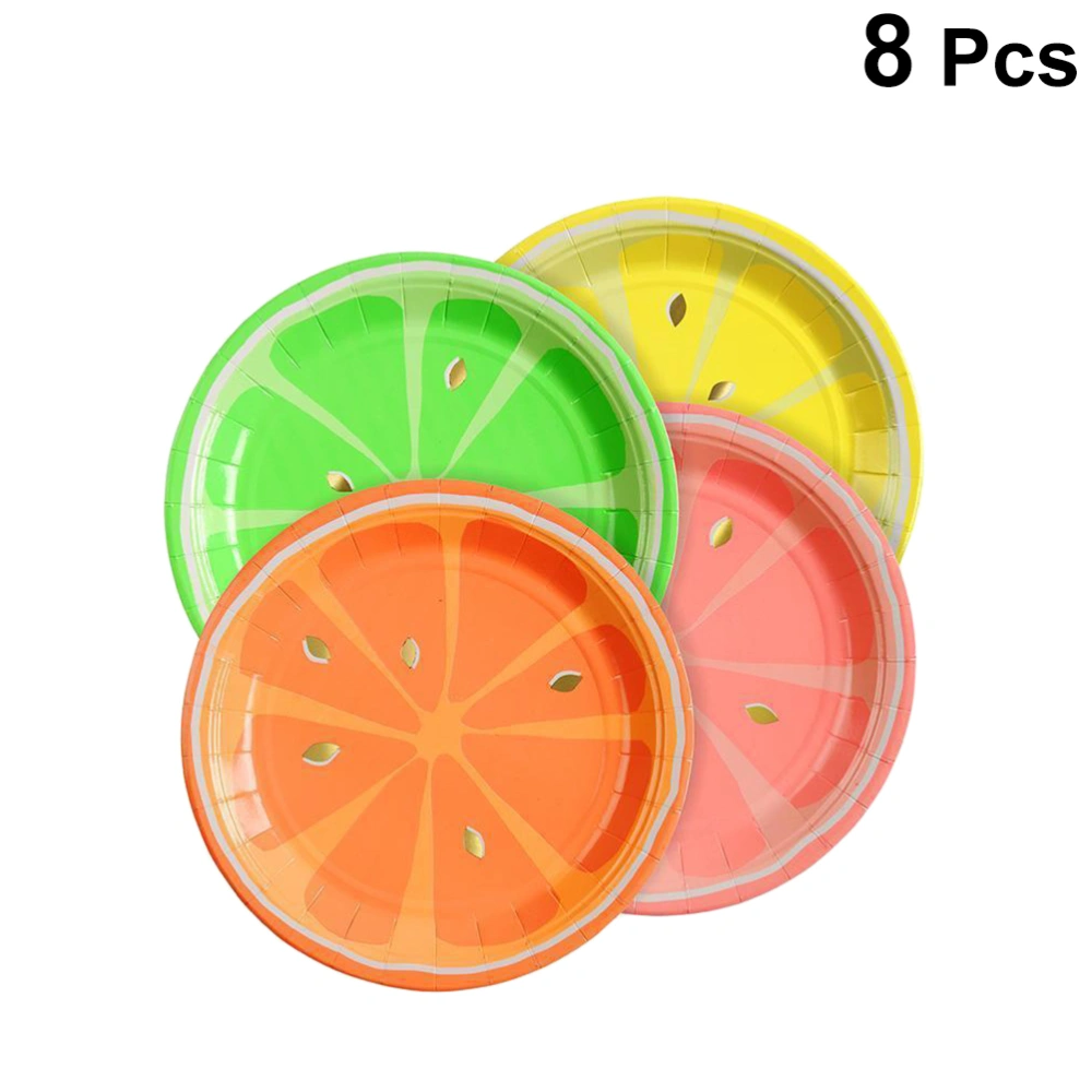 8PCS 7 Inches Disposable Dessert lemon Plates Round Fruit Design Cake Paper Dish Decoration for Bithday Summer Party (Assorted Color)