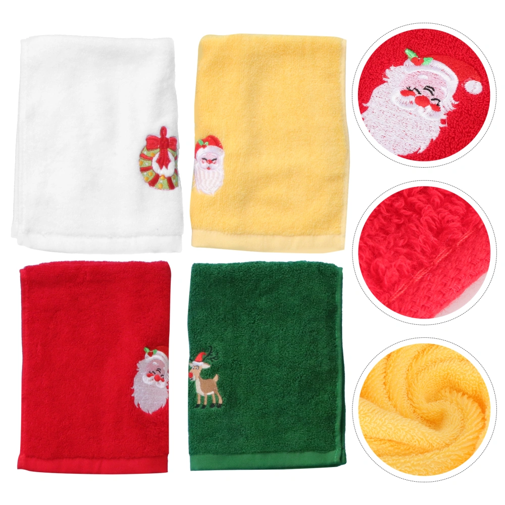 4pcs Christmas Theme Embroidery Towels Decorative Towel Gift Washcloth