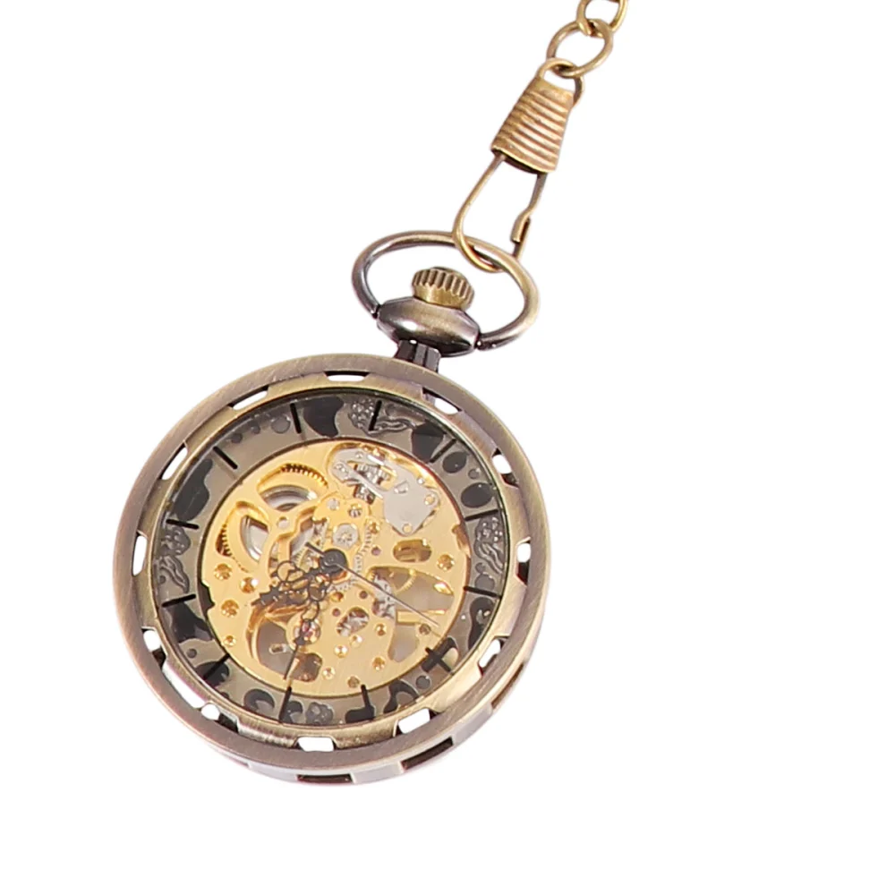 Vintage Wheel Manual Mechanical Pocket Watch Fashion Hollow-out Pocket Watch (Bronze)