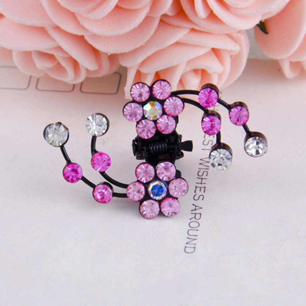 6pcs Mini Rhinestone Hairpin Women Girl Hair Claw Clamp Plum Blossom Flower Hair Clips Wedding Bridal Hair Accessories (Pink)