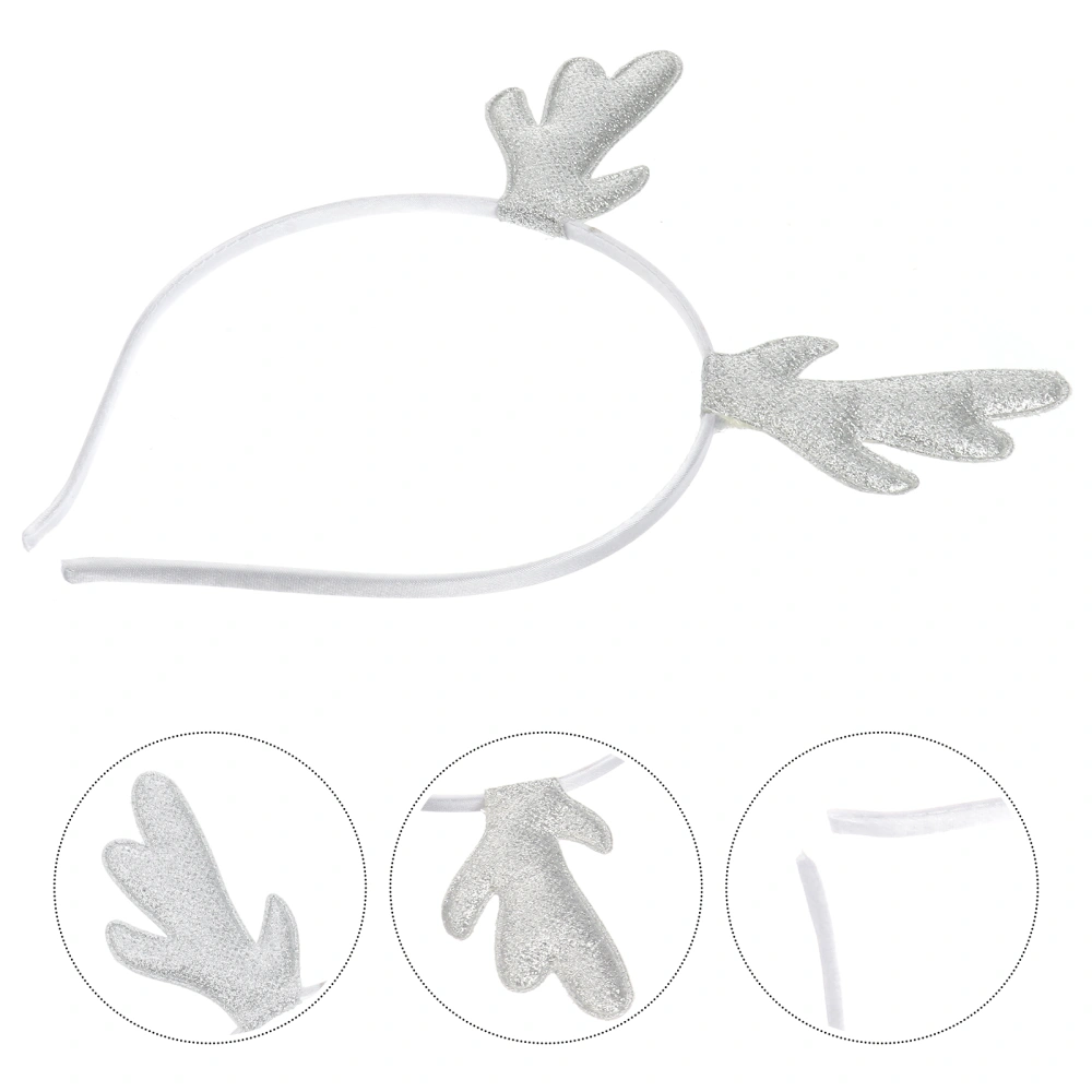 Cartoon Antler Shape Hair Hoops Christmas Pearl Hair Band Headband Party Supplies Lovely Headwear for Girls Show Silver