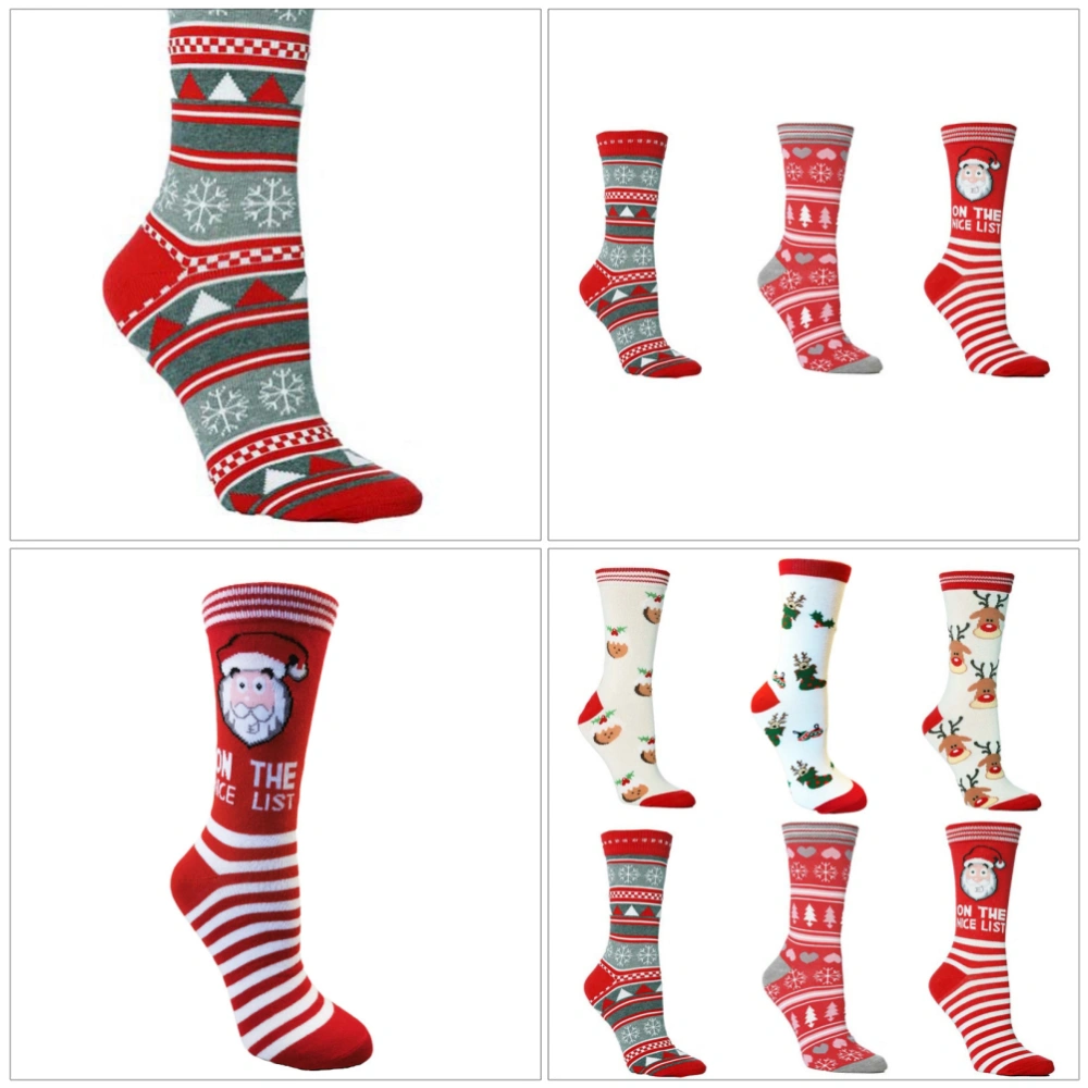 3 Pairs Christmas Cartoon Mid-calf Length Socks Lovely Festival Stockings