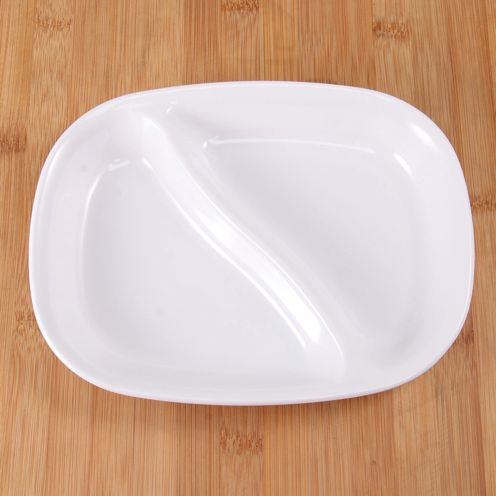 Snack Plate Plastic Thickened Melamine Snack plate Snack Dish Rectangular and Double-checked Plate for Daily Use (White)