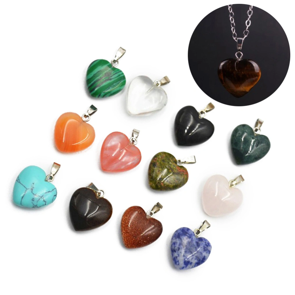 12pcs Heart Shape Healing Beads Natural Stone Charms Pendants Heart Shape Stone Pendants DIY Crystal Charms Crystal Charms  for Necklace Jewelry Making(Random Color/20mm/ with no Necklace)