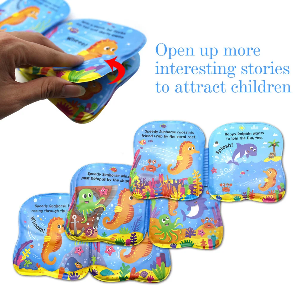 2Pcs PVC Bathing Cloth Book Kids Educational Book Early Learning Toy Fabric Toy Blue (Sea Horse, Whale)