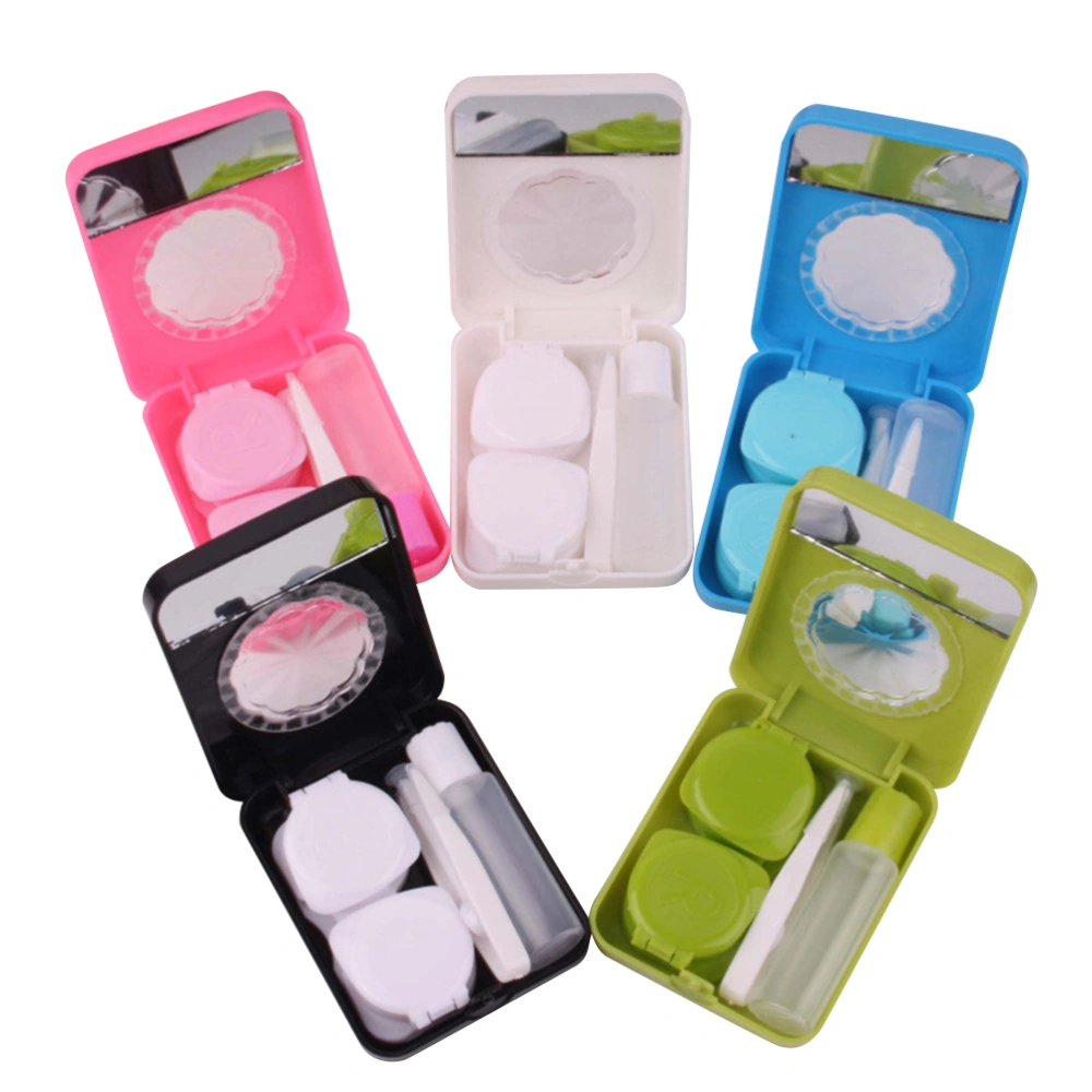 5pcs Eye Lens Storage Case Solid Lenses Box Travel Kit With Tweezer