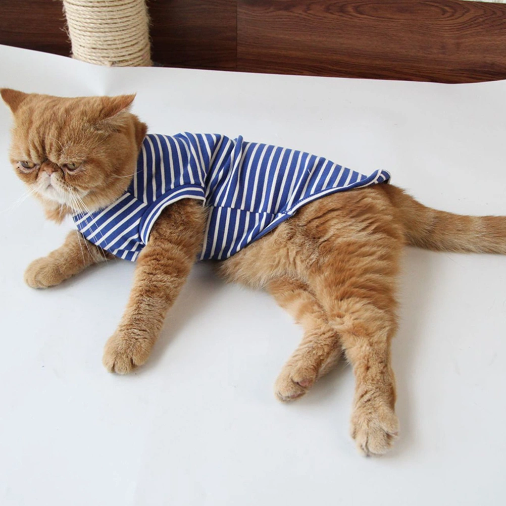Comfortable Cotton Stripe Pet Shirt Fashion Cat Clothes Pet Leisure Costume for Cat Kitten (Blue, Size M)