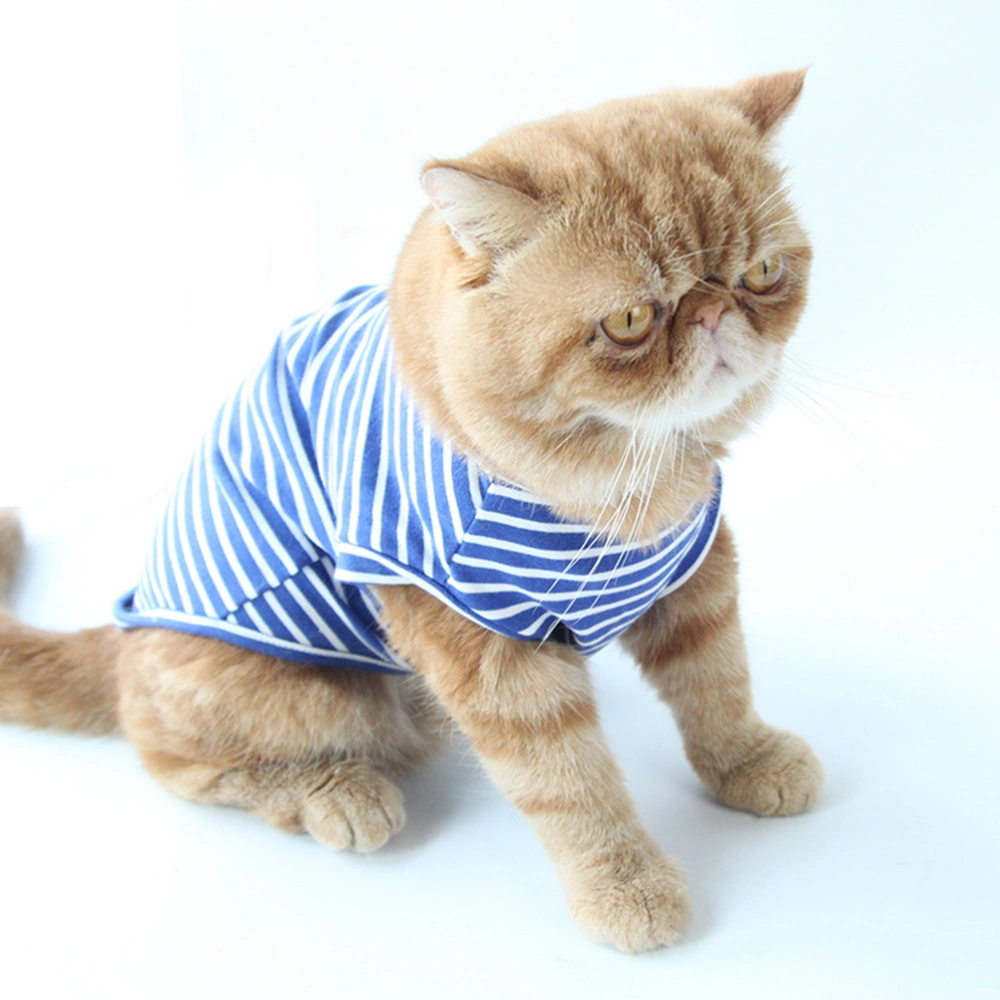 Comfortable Cotton Stripe Pet Shirt Fashion Cat Clothes Pet Leisure Costume for Cat Kitten (Blue, Size M)