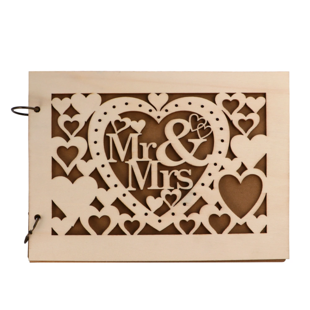 1PC Creative Wedding Guestbook Hollow-out Guest Sign-in Book Carving Wooden Guest Book Wooden Hollow-out Craft Notebook for Wedding Anniversary Proposal Use Heart Style