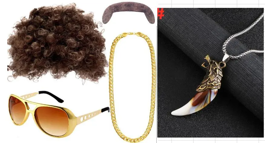 1 Set Disco Accessories Including Disco Party Wig Fake Mustache Chain Necklace and Sunglasses