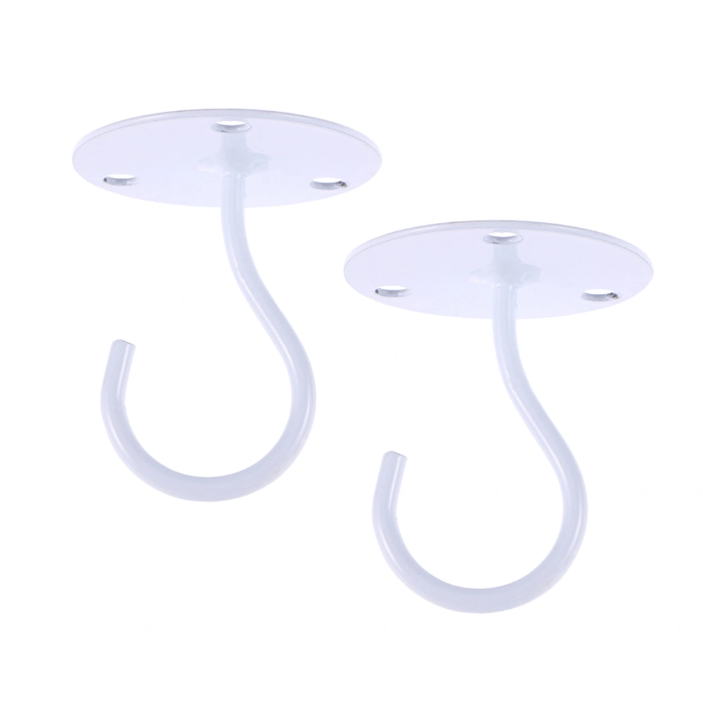 2 PCS Overhead Hooks Cabinet Wardrobe Hooks Porch Lantern Mosquito Net Ceiling Hooks Small Elephant Trunk Shaped Hooks (White)