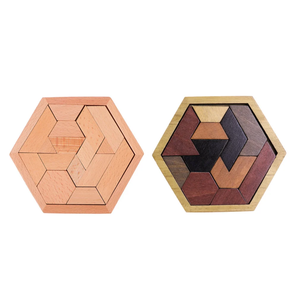 2 Sets Hexagon Puzzle Game Toy Children Hexagon Wooden Puzzle Game for Fun