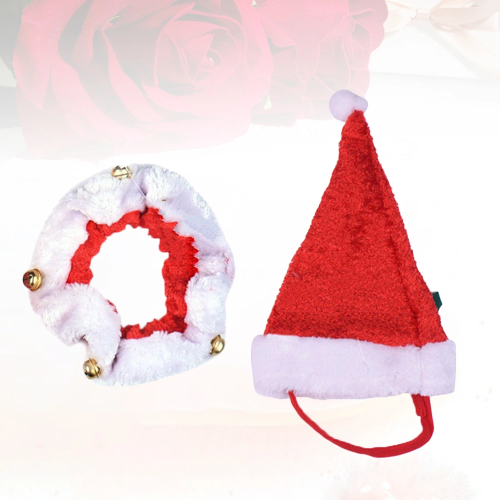 Adorable Pet Santa Hat Collar Suit Creative Chrsitmas Pet Hat Outfits Set for Pet Dog Cat (Size L)