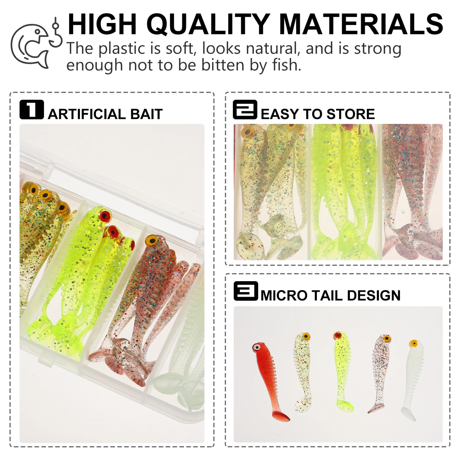 30Pcs Supple Plastic Fishing Lures Vivid Lures for Pike Perch Trout with Box (Assorted Color)