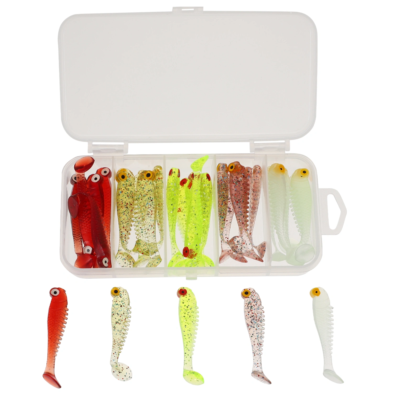 30Pcs Supple Plastic Fishing Lures Vivid Lures for Pike Perch Trout with Box (Assorted Color)