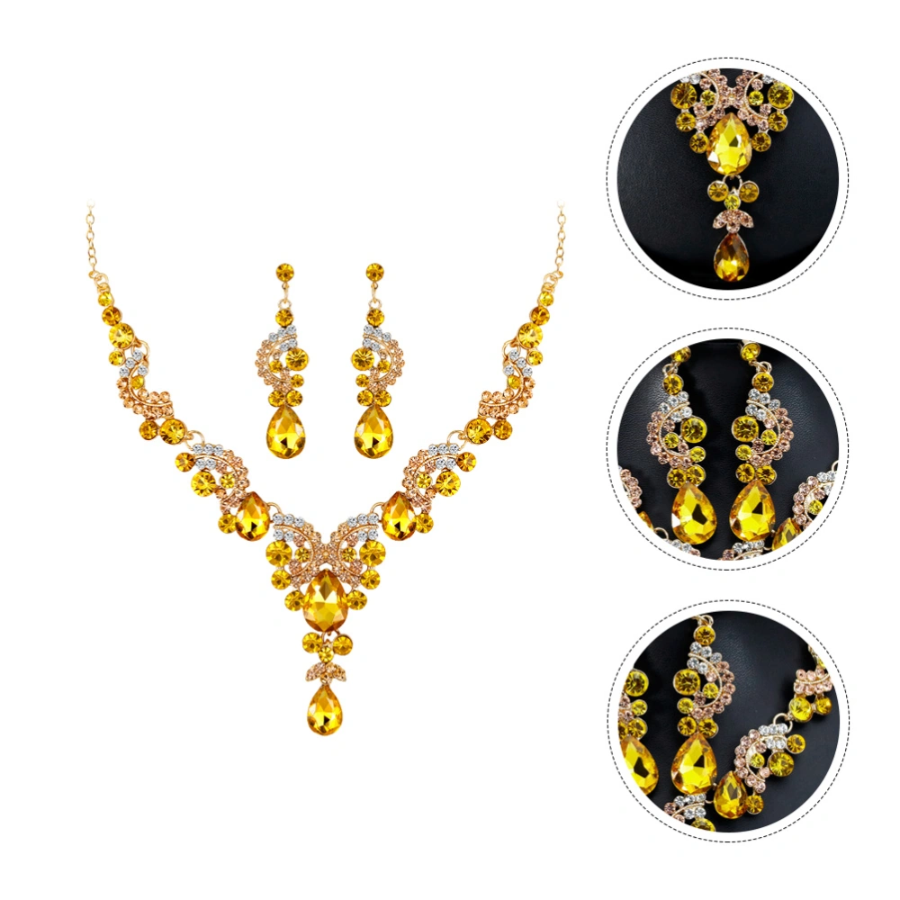 1Set Bridal Stylish Earrings Necklace Crystal Women Danglers Neck Pendant