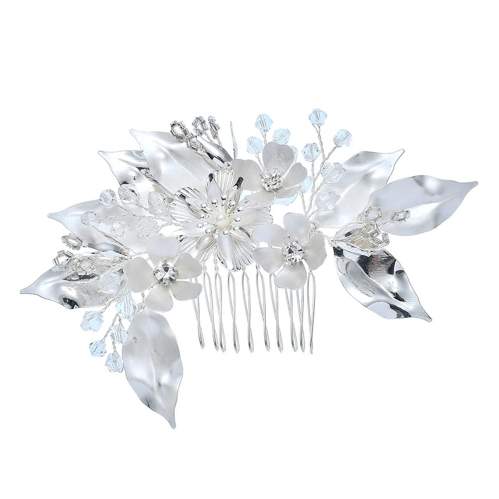 Silver Elegant Wedding Hair Comb Lifelike Artificial Flower Headdress Rhinestone Hair Accessories Bridal Floral Hair Decoration