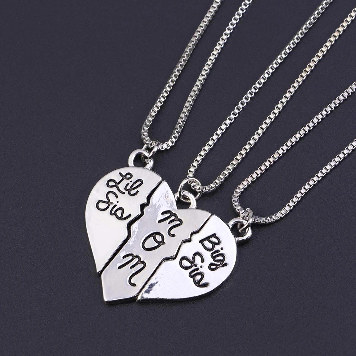 Mother Jewelry Gift Big Sis Lil Sis Mom Puzzle Heart Pendants Matching Set Mother's Day Gift from Daughter (Silver)