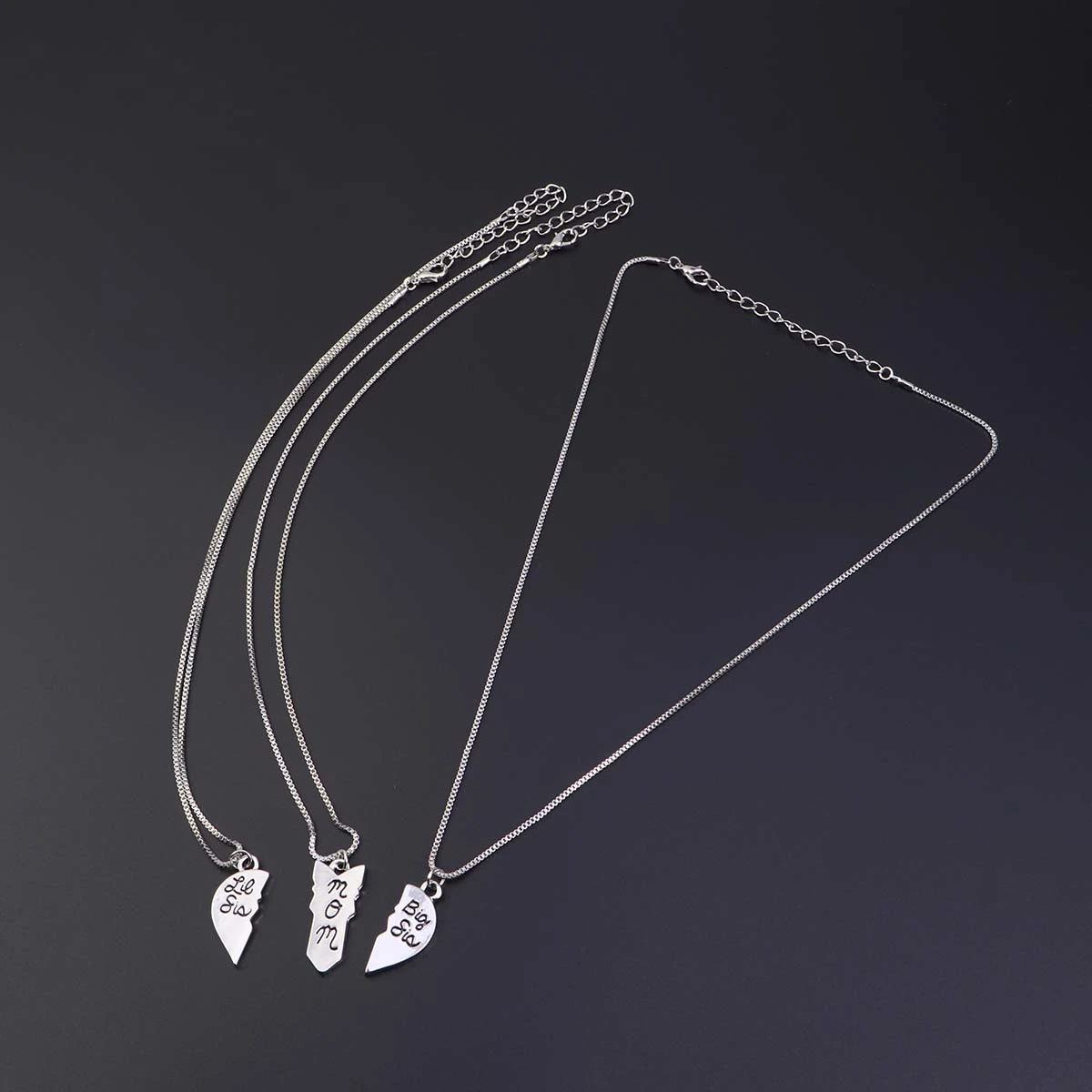 Mother Jewelry Gift Big Sis Lil Sis Mom Puzzle Heart Pendants Matching Set Mother's Day Gift from Daughter (Silver)