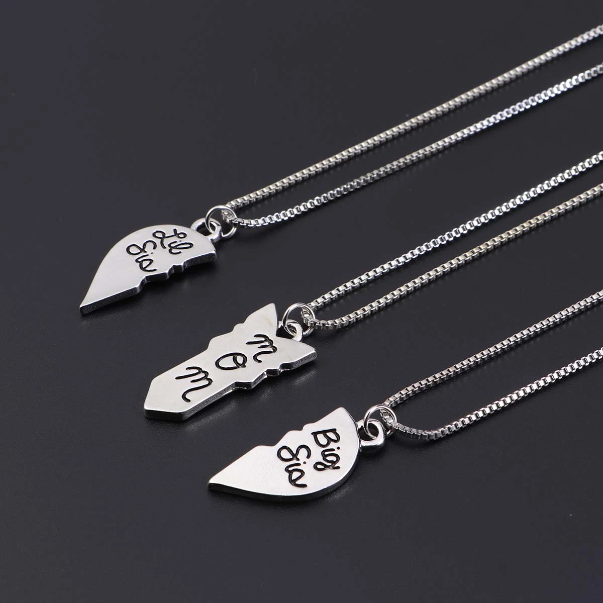 Mother Jewelry Gift Big Sis Lil Sis Mom Puzzle Heart Pendants Matching Set Mother's Day Gift from Daughter (Silver)