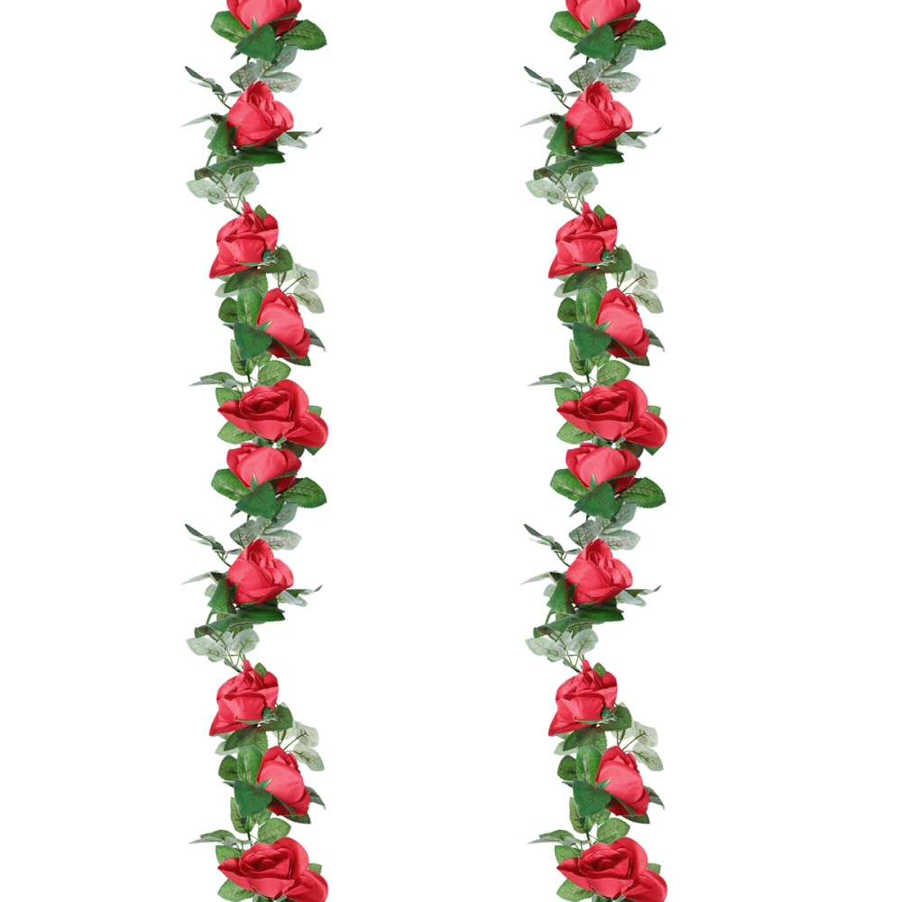 2pcs Imitation Rose Canes Artificial Flower Vines Decorative Hanging Rattans for Home Hotel Party Red