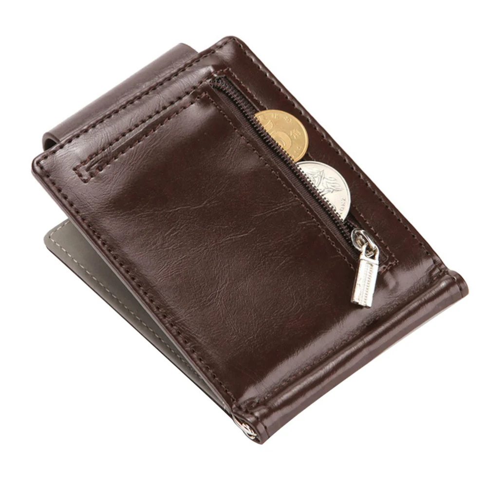 Simple Bi-fold Coin Purse Genuine Leather Wallet Multi-card Wallet for Men Brown