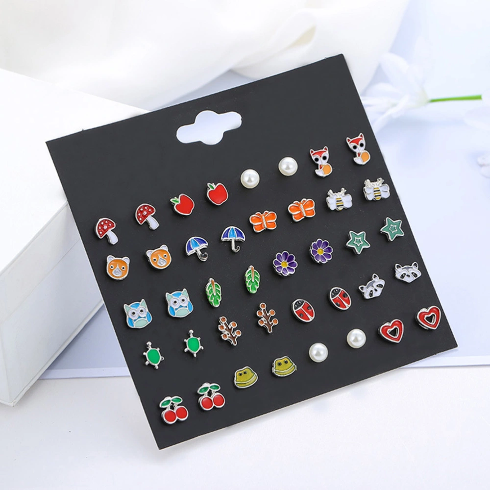 20Pairs Girls Earrings Set Board Fruit Animal Earring Combination Package for Women Jewelry