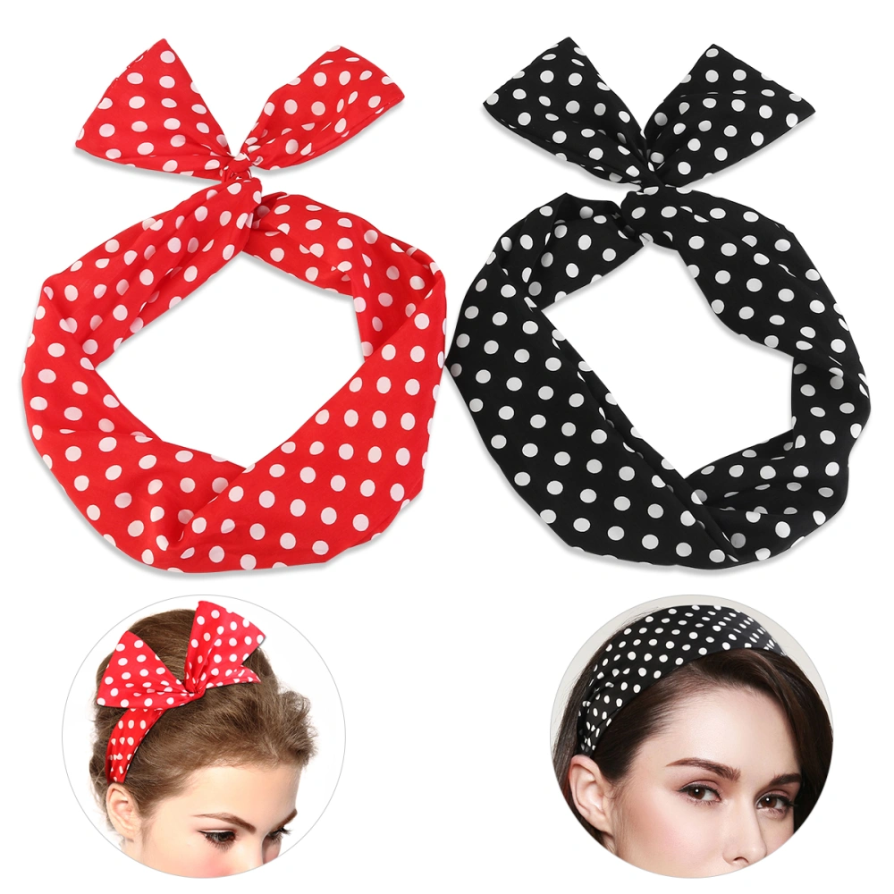 PIXNOR 2pcs Women Chiffon Head Wrap Cross Elastic Stretch Dot Hairband