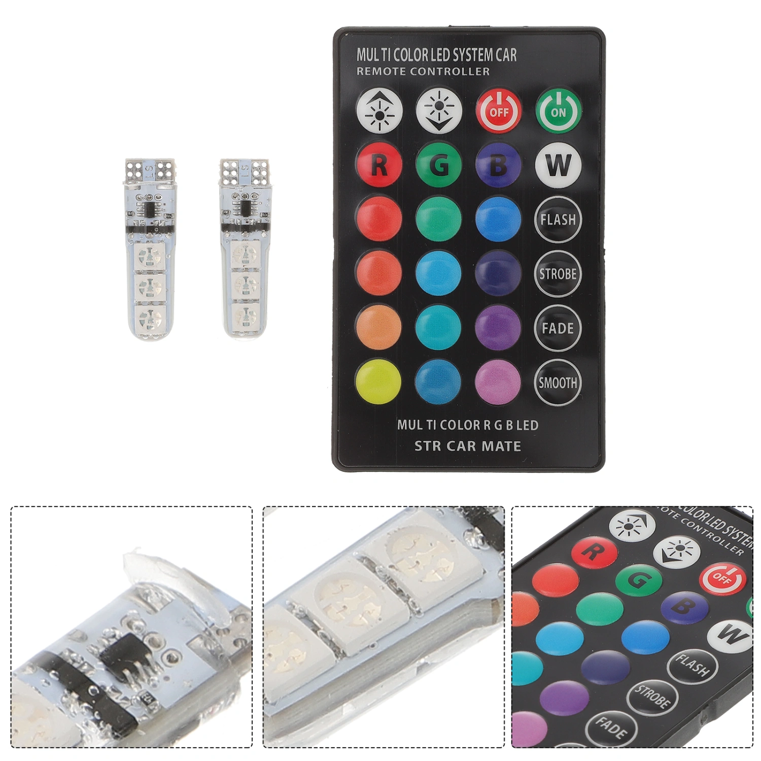 2 PCS T10 Car Bulbs RGB COB LED Strobe Lights Mood Lamps (Black)