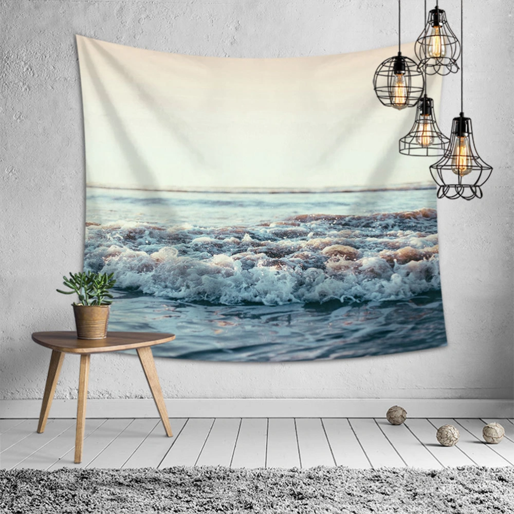 1Pc Household Hanging Backdrop Cloth Casual Bedroom Tapestry Fashion Sea Wave Printed Beach Towel Bath Towel (Beige)