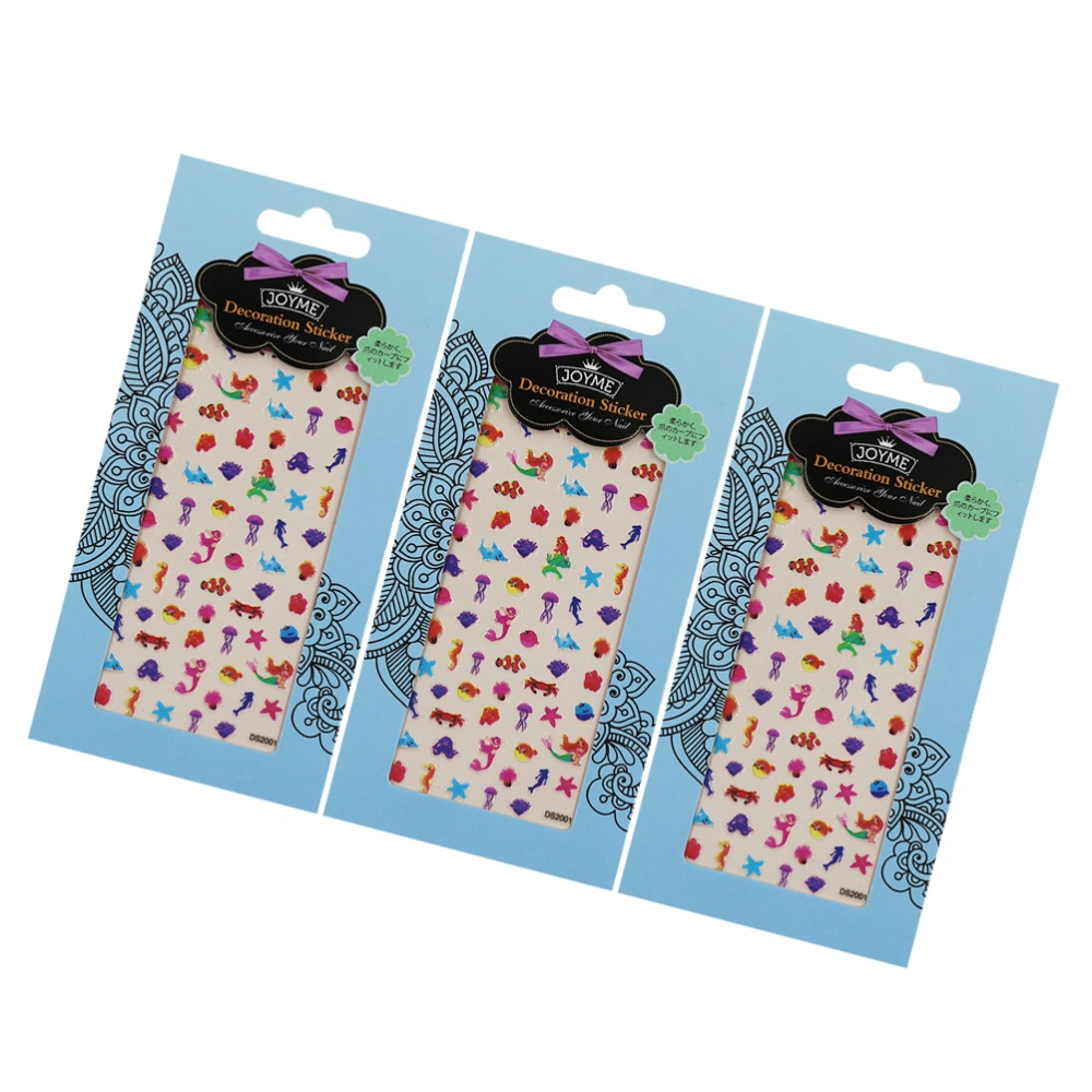 3 Sheets of Kids Nail Art Stickers Cartoon Lovely Fingernail Decals Self-adhesive Manicure Patches (Sea Star)