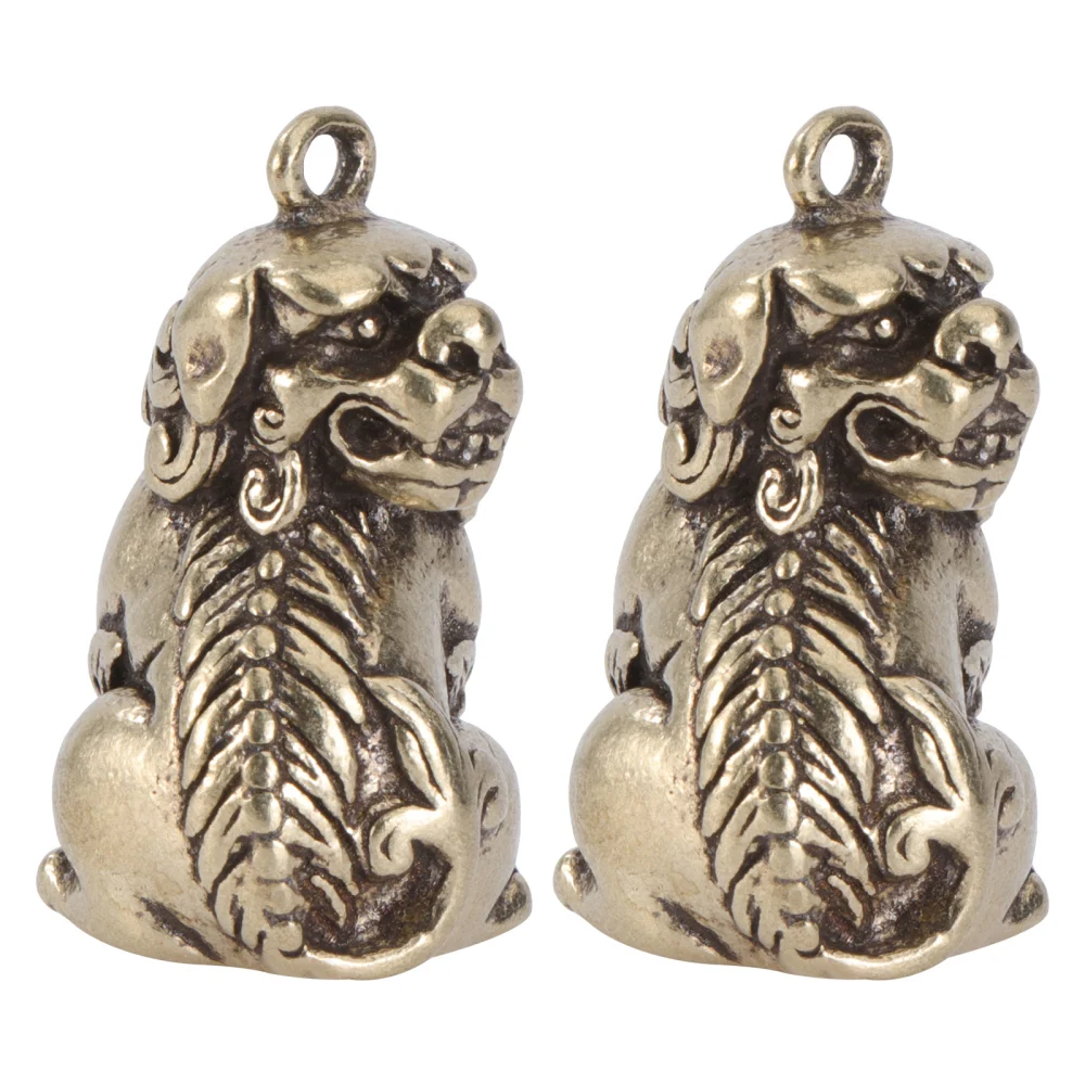 2Pcs Retro Lion Shaped Keychain Adornment Chic Gift Light Brown