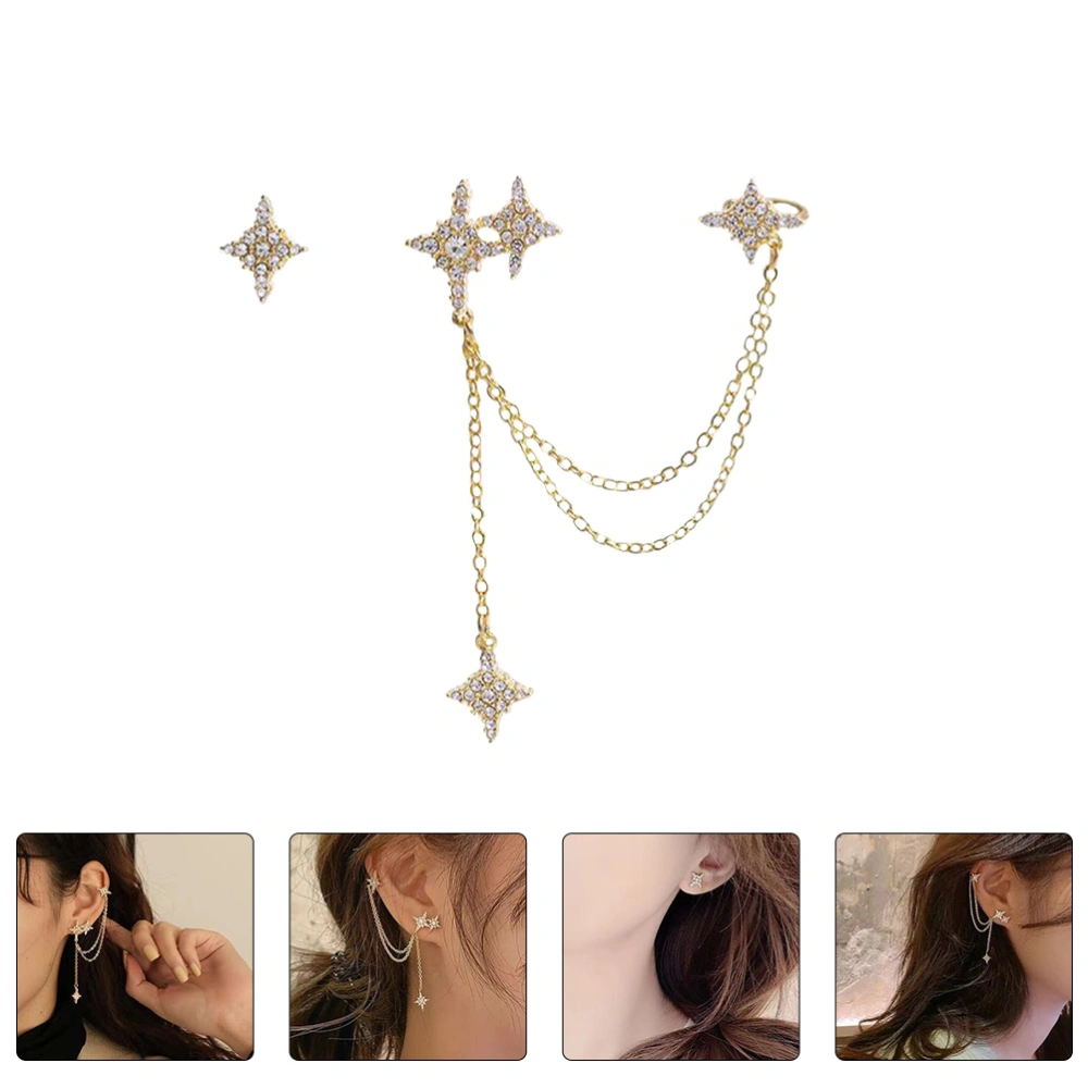 1 Pair Woman Asymmetric Earrings Tassel Ear Decors Star Earrings (Golden)