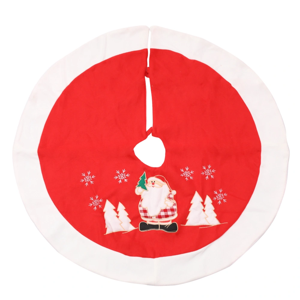 90cm Christmas Round Embroidery Tree Skirt with Santa Claus Pattern Holiday Tree Ornaments Decoration Xmas Tree Cover Home Party Decor (Red)