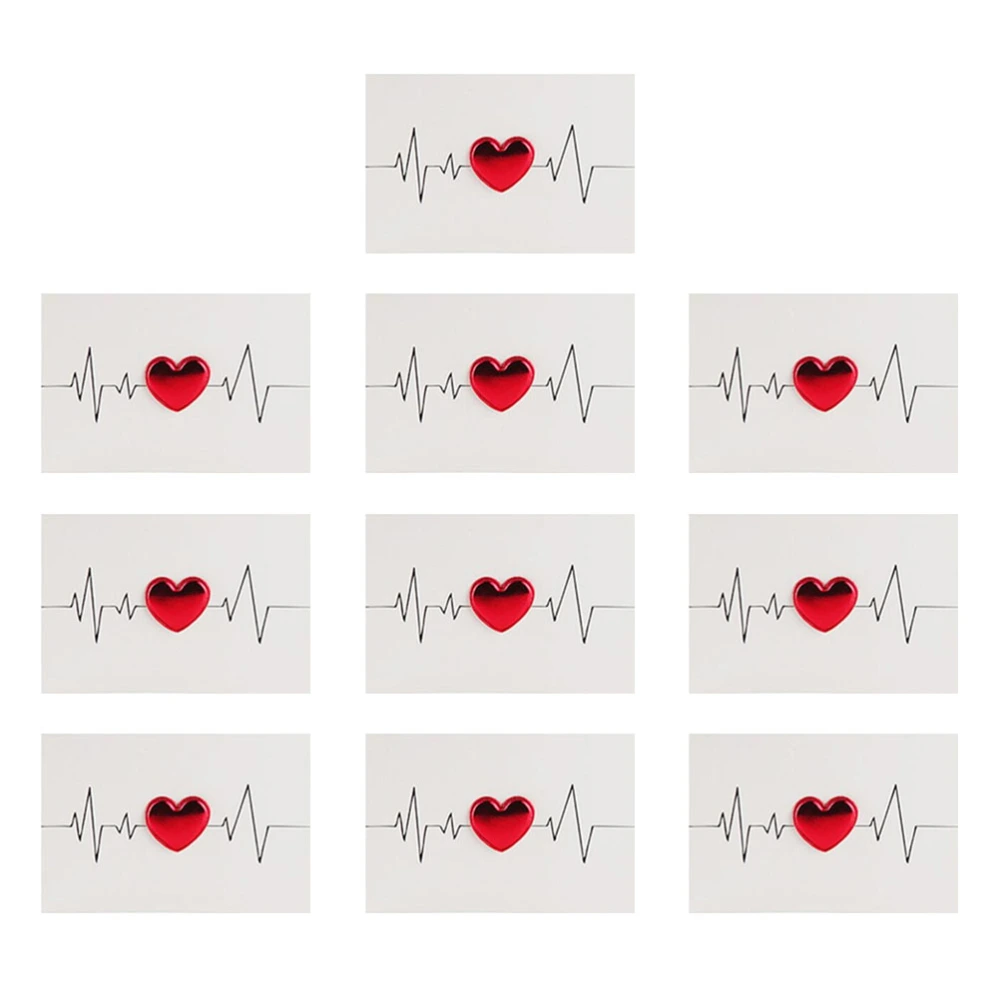 10pcs Love Valentine Greeting Lovers Blessing Souvenir Heart Shaped Designed Without Envelope (Electrocardio Pattern) 